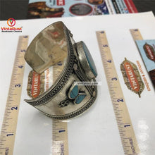 Load image into Gallery viewer, Vintage Kuchi Turquoise Stone Cuff Bracelet