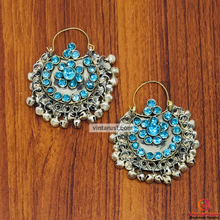 Load image into Gallery viewer, Hoop Earrings Embellished with Bells and Glass Stones