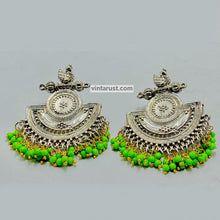 Load image into Gallery viewer, Indian Oxidized Big Earrings With Green Beads