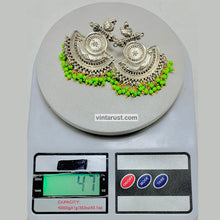 Load image into Gallery viewer, Indian Oxidized Big Earrings With Green Beads