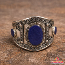Load image into Gallery viewer, Tribal Lapis Lazuli Stone Cuff Bracelet