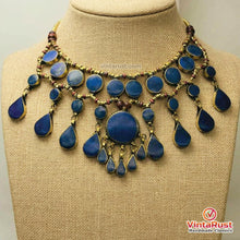 Load image into Gallery viewer, Lapis Lazuli Stone Ethnic Bib Necklace with Beads