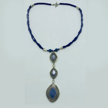 Load image into Gallery viewer, Lapis Statement Necklace with Antique Silver Pendants