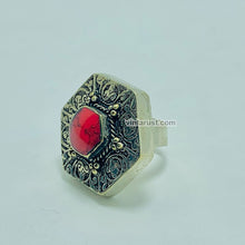 Load image into Gallery viewer, Massive Turkmen Tribal Coral Stone Ring