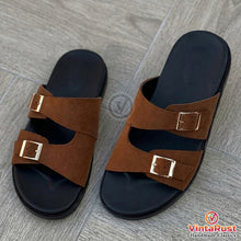 Load image into Gallery viewer, Men's Brown Suede Double Buckle Slides