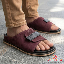 Load image into Gallery viewer, Men’s Burgundy Suede Leather Slide Sandals