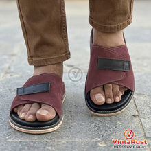 Load image into Gallery viewer, Men’s Burgundy Suede Leather Slide Sandals