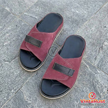 Load image into Gallery viewer, Men’s Burgundy Suede Leather Slide Sandals