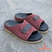 Load image into Gallery viewer, Men’s Burgundy Suede Leather Slide Sandals