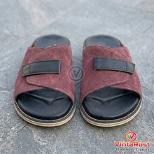 Load image into Gallery viewer, Men’s Burgundy Suede Leather Slide Sandals