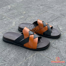 Load image into Gallery viewer, Men's Handmade Leather Woven Slide Sandals
