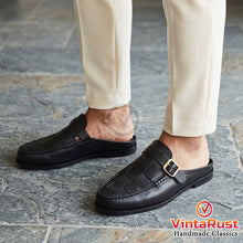 Load image into Gallery viewer, Men's Black Woven Leather Mules