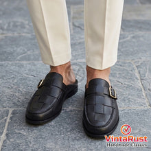 Load image into Gallery viewer, Men's Black Woven Leather Mules