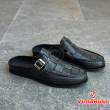 Load image into Gallery viewer, Men's Black Woven Leather Mules