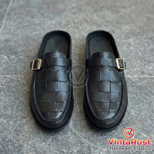 Load image into Gallery viewer, Men's Black Woven Leather Mules