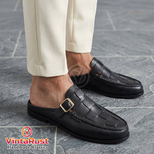 Load image into Gallery viewer, Men's Black Woven Leather Mules