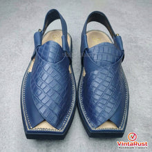 Load image into Gallery viewer, Men's Blue Alligator Print Leather Peshawari Sandals