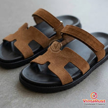 Load image into Gallery viewer, Men's Brown Suede Cutout Slide Sandals