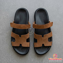Load image into Gallery viewer, Men's Brown Suede Cutout Slide Sandals