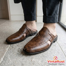 Load image into Gallery viewer, Men’s Brown Leather Slip-On Mules
