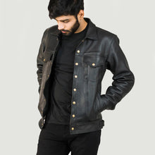 Load image into Gallery viewer, Men's Chest Pockets Leather Jacket with Collar