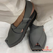 Load image into Gallery viewer, Men's Classic Grey Leather Peshawari Chappal