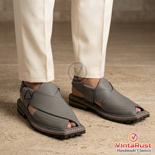 Load image into Gallery viewer, Men's Classic Grey Leather Peshawari Chappal