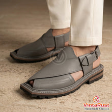 Load image into Gallery viewer, Men's Classic Grey Leather Peshawari Chappal