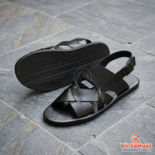 Load image into Gallery viewer, Men's Handcrafted Black Leather Gladiator Sandals