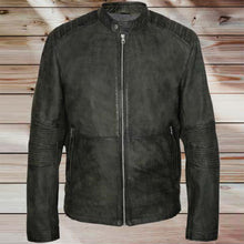 Load image into Gallery viewer, Men's Vintage Green Genuine Leather Racer Jacket