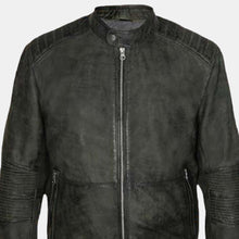 Load image into Gallery viewer, Men's Vintage Green Genuine Leather Racer Jacket