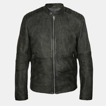Load image into Gallery viewer, Men's Vintage Green Genuine Leather Racer Jacket