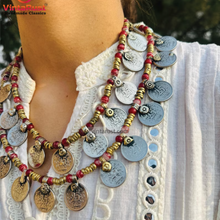 Load image into Gallery viewer, Multilayer Red Beaded Coin Boho Necklace