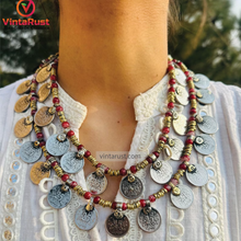 Load image into Gallery viewer, Multilayer Red Beaded Coin Boho Necklace