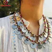 Load image into Gallery viewer, Multilayer Red Beaded Coin Boho Necklace