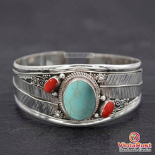 Load image into Gallery viewer, Native American Turquoise Coral Silver Cuff