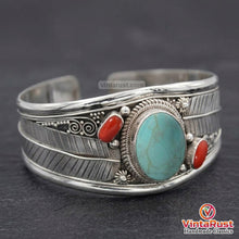 Load image into Gallery viewer, Native American Turquoise Coral Silver Cuff