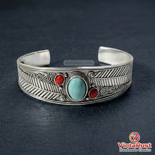 Load image into Gallery viewer, Native American Turquoise Coral Silver Cuff