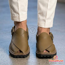 Load image into Gallery viewer, Olive Green Leather Peshawari Sandals for Men's