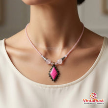 Load image into Gallery viewer, Pink Stones Beaded Chain Pendant Necklace