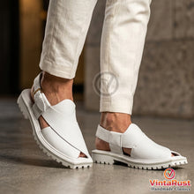 Load image into Gallery viewer, Premium White Handmade Leather Kaptaan Men's Chappal
