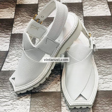 Load image into Gallery viewer, Premium White Handmade Leather Kaptaan Chappal
