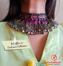 Load image into Gallery viewer, Purple Turkmen Choker With Glass Stones And Bells