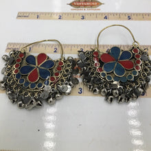 Load image into Gallery viewer, Red and Blue Kuchi Earrings With Silver Bells