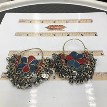 Load image into Gallery viewer, Red and Blue Kuchi Earrings With Silver Bells