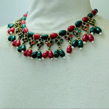 Load image into Gallery viewer, Red and Green Beaded Statement Choker Necklace