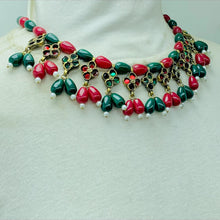 Load image into Gallery viewer, Red and Green Beaded Statement Choker Necklace