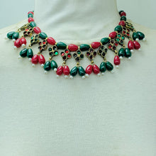Load image into Gallery viewer, Red and Green Beaded Statement Choker Necklace