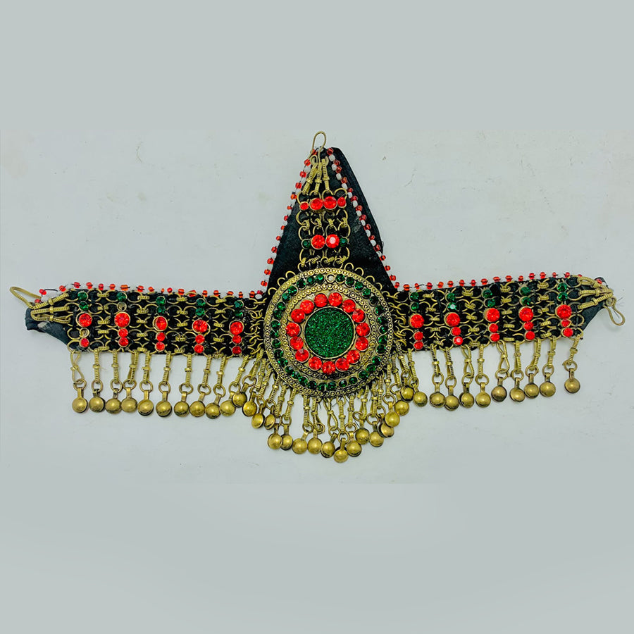 Red and Green Matha Patti Tribal Hair Jewelry Headpiece  display picture 1