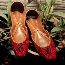 Load image into Gallery viewer, Red Beaded Handmade Bridal Shoes